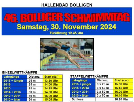 Programm 45. Bolliger Schwimmtag, 25.11.23