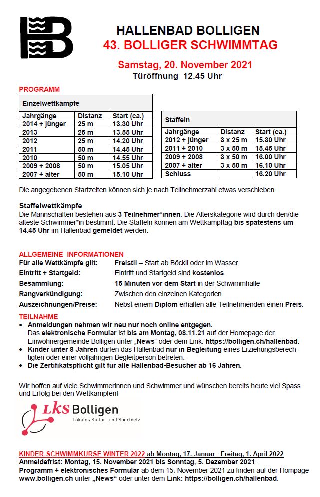 Programm Bolliger Schwimmkurs 2021